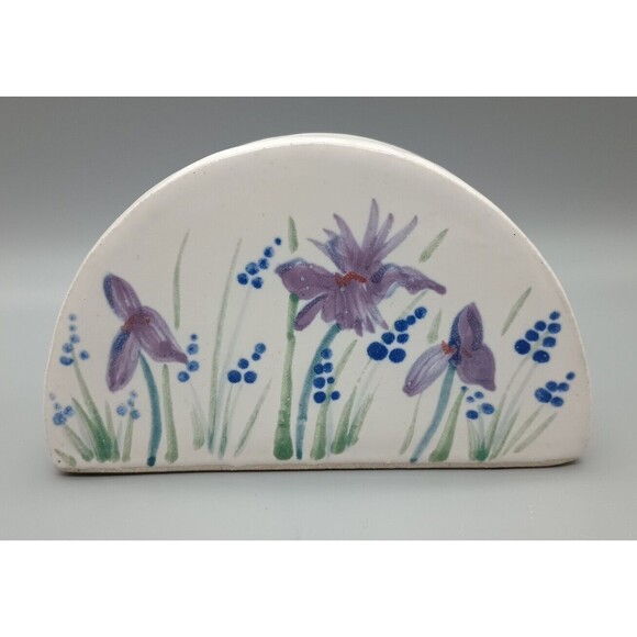 Ceramic Art Piece Vase Hand Thrown Painted Iris Floral Arrangement - Picture 1 of 9